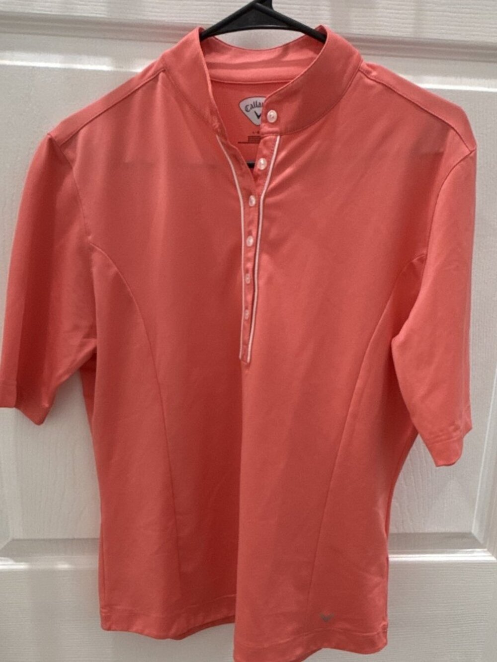 Callaway Women’s L Pink Solid Stretch Short Sleeve Collared Golf Polo Shirt